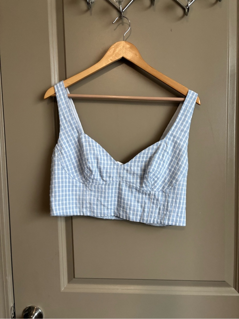 Elodie Light Blue Gingham Crop Bustier Top